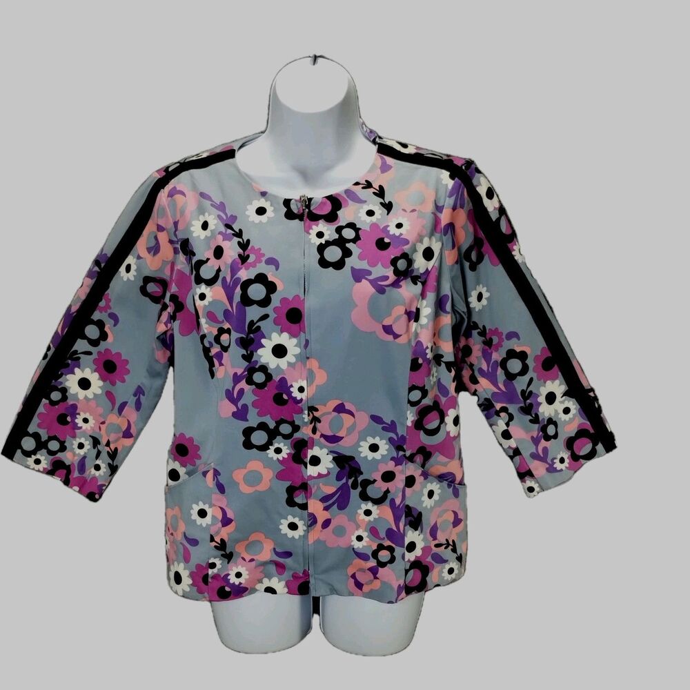 Bob Macke Jacket Blazer Women's S Vintage Cotton Floral Art to Wear Zip Unique